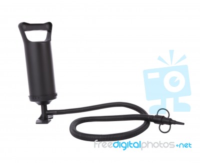 Black Handy Air Pump And Hose On White Background Stock Photo