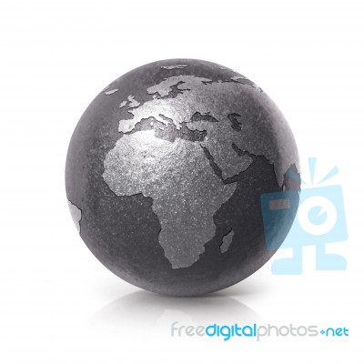 Black Iron Globe 3d Illustration Europe And Africa Map Stock Photo