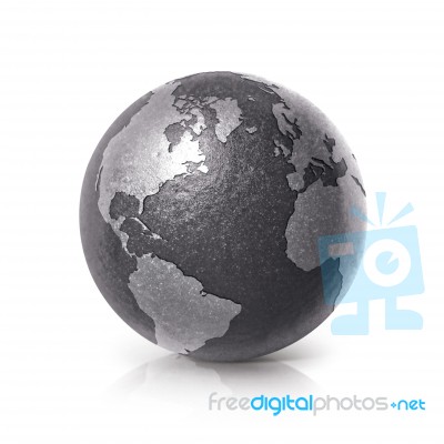 Black Iron Globe 3d Illustration North And South America Map Stock Photo