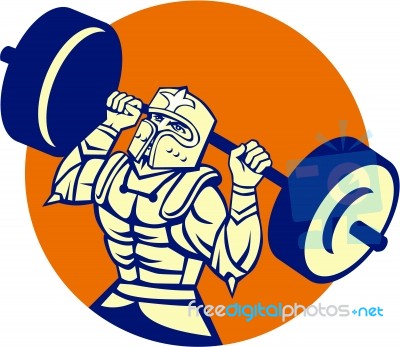 Black Knight Lifting Barbell Circle Retro Stock Image