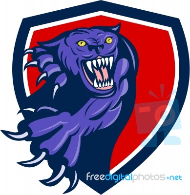 Black Panther Attacking Claws Crest Retro Stock Image