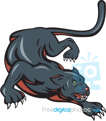 Black Panther Crouching Cartoon Stock Image