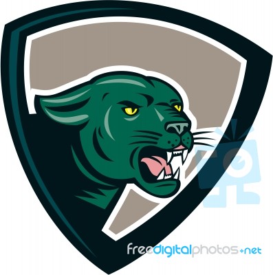 Black Panther Head Growling Shield Cartoon Stock Image