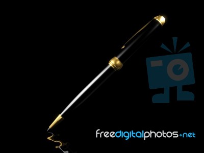 Black Pen Isolated On Black Background, 3d Rendering Stock Image