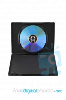 Black Plastic Box And Disc On White Background Stock Photo