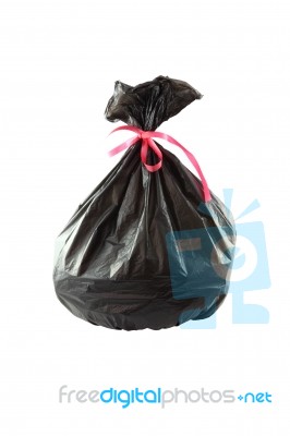 Black Plastic Garbage Bag On White Background Stock Photo