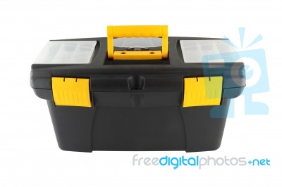 Black Plastic Tool Box On White Background Stock Photo