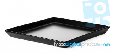 Black Plate Isolated On A White Background Stock Photo