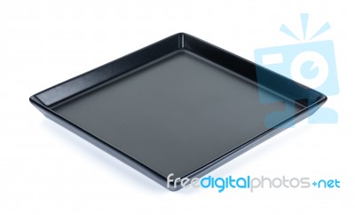 Black Plate Isolated On A White Background Stock Photo