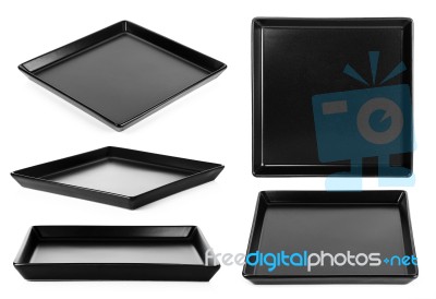 Black Plate Isolated On A White Background Stock Photo