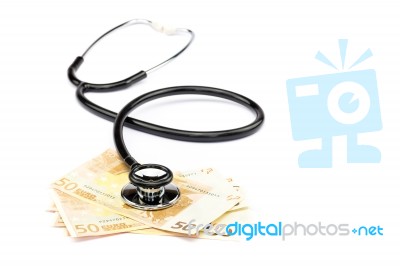 Black Professional Stethoscope On Few Fifty Euro Notes Stock Photo