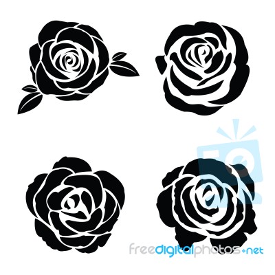 Black Silhouette Of Rose Set Stock Image