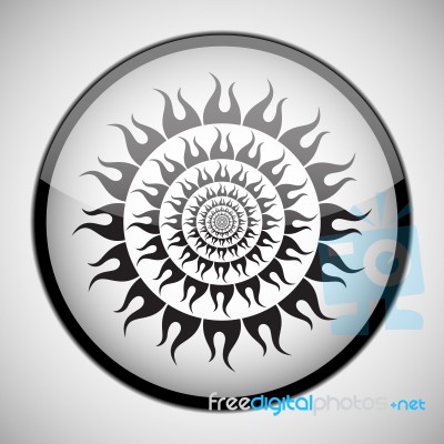 Black Sun In Black Circle Frame. Icon Concept Stock Image