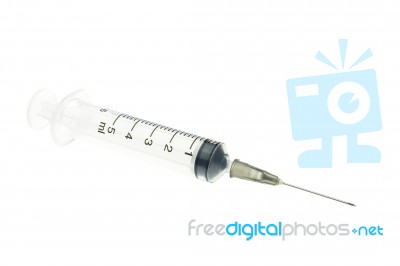 Black Syringe Isolated On White Background Stock Photo