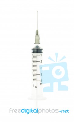 Black Syringe Isolated On White Background On Vertical View Stock Photo