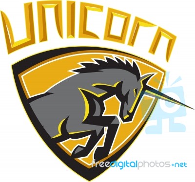 Black Unicorn Horse Head Charging Crest Retro Stock Image