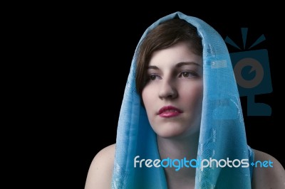 Black Woman In A Blue Scarf Stock Photo