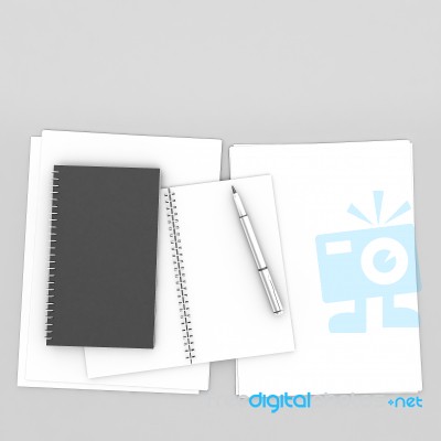 Blank Book And Paper Sheets Stock Image