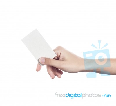 Blank Business Card In A Female Hand. Concept Stock Photo