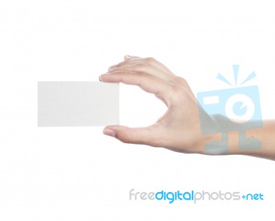 Blank Business Card In A Female Hand. Concept Stock Photo