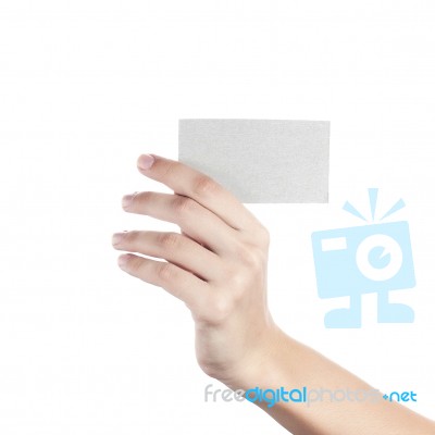 Blank Business Card In A Female Hand. Concept Stock Photo