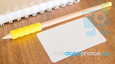 Blank Business Cards On Wooden Table Stock Photo