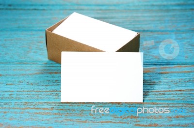 Blank Business Cards With Paper Box Stock Photo