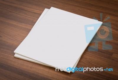 Blank Catalog, Magazines,book Mock Up On Wood Background Stock Photo