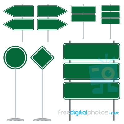 Blank Green And White Road Sign Design On White Background Stock Image