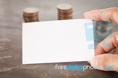 Blank Name Card With Coins Stock Photo