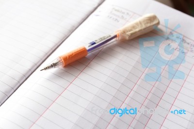 Blank Note Book With Pen Background Concept And Idea For Write Y… Stock Photo