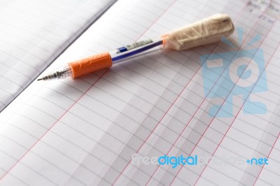 Blank Note Book With Pen Background Concept And Idea For Write Y… Stock Photo