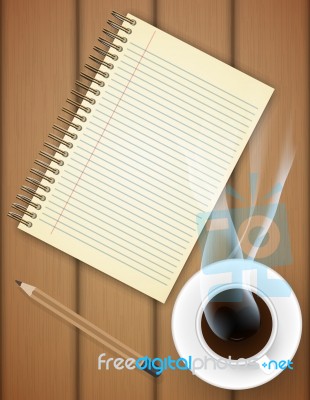 Blank Notebook With Coffee Cup On Table Stock Image