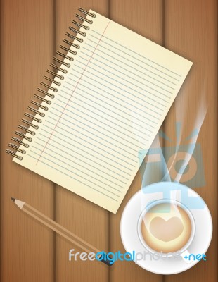 Blank Notebook With Coffee Cup On Table Stock Image