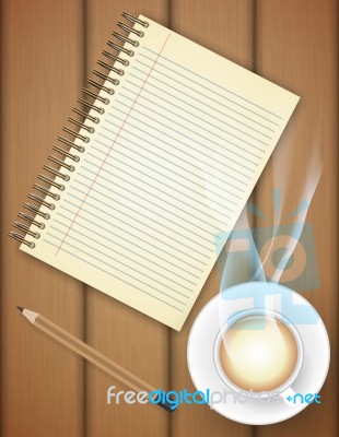 Blank Notebook With Coffee Cup On Table Stock Image