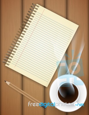 Blank Notebook With Coffee Cup On Table Stock Image