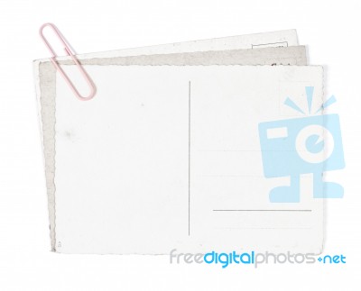 Blank postcards and with paper clip Stock Photo