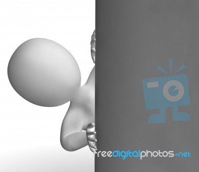 Blank Sign With Copyspace And 3d Character Looking Stock Image