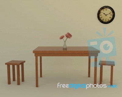 Blank Table With Clock Stock Photo