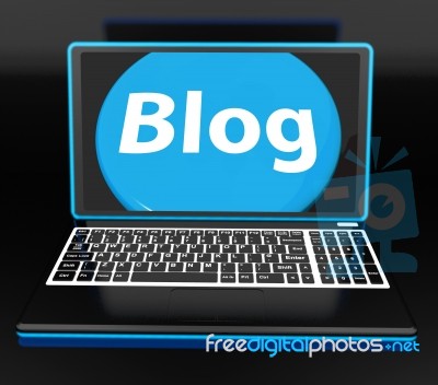 Blog On Laptop Shows Web Blogging Or Weblog Website Stock Image