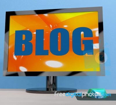 Blog On Monitor Shows Blogging Or Weblog Online Stock Image