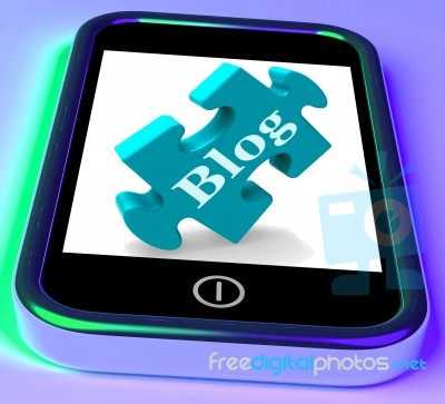 Blog On Phone Shows Mobile Blogging Or Weblog Website Stock Image