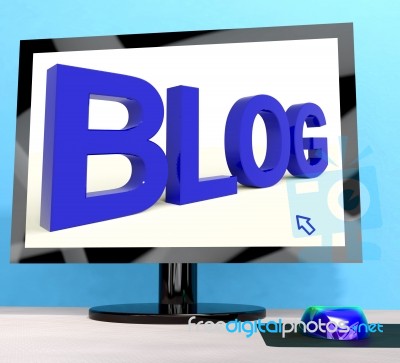 Blog Word On Computer For Blogger Website Stock Image