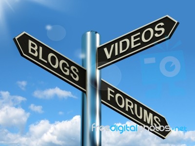 Blogs Videos Forums Signpost Stock Image