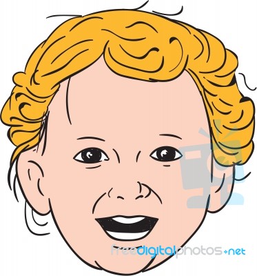 Blonde Caucasian Toddler Head Smiling Drawing Stock Image