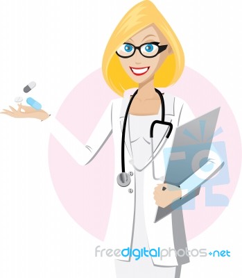 Blonde Doctor With Medicine Stock Image