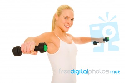 Blonde Girl Lifting Weights Stock Photo