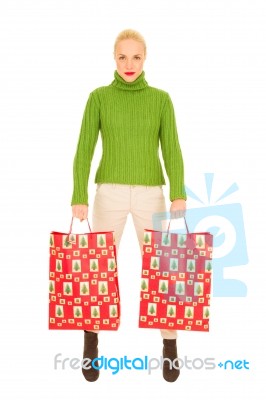 Blonde Lady Christmas Shopping Stock Photo