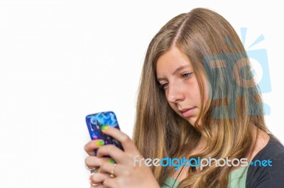 Blonde Teenage Girl Calling With Mobile Phone Stock Photo