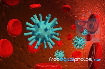 Blood Cells With Virus Stock Image